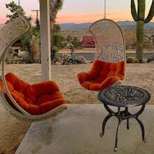 Mesa auxiliar de aluminio fundido para exteriores, redonda, pequeña, todo clima, mesa de café para patio, parque, césped, jardín (53 bronce) - Bronce de 18.5 pulgadas - Ver 6