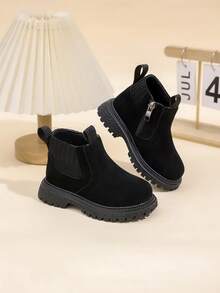 1 Pair New Fashion Side Zipper Baby Chelsea Boots, Unisex Toddler Daily Versatile Soft Bottom Comfortable Classic Boots - Black - View 3