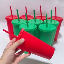 10/20 Pack  24oz Christmas Plastic Water Cup Drink Cup, 710ml Plastic Cup Reusable Water Cup For Hot And Cold Drinks, Perfect For Holiday Parties, Office Use, Halloween Valentine'S Day Christmas Thanksgiving Birthday Anniversary Party Drink Set - Đỏ + Xanh lá cây - Xem 10