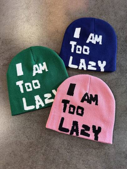 Gorro de malha feminino para outono/inverno, gorro com letras estilo streetwear para casal, chapéu de lã acrílica para aquecer as orelhas, adequado para ciclismo ao ar livre, casa e escritório