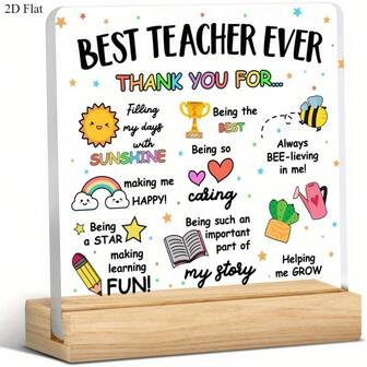 1 块亚克力桌牌，“最佳教师”感谢礼物，毕业/返校装饰