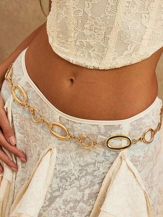 1pc Minimalist Hollow Metal Circle Waist Chain, Fashionable Geometric Waist Belt Body Chain, Suitable For All Occasions, Great Gift Choice