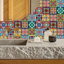 10pcs Self-Adhesive PVC Decorative Stickers, 2D Colorful Mandala Floral Pattern Wall Stickers/Wallpaper/Tile Stickers, Wall Decor Stickers, Tile Decor Stickers, Suitable For Home, Kitchen, Living Room, Bathroom, Bedroom Decoration