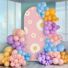 6.6FT Pink Daisies Arched Wall Cover Round Arch Backdrop For Birthday Party Banquet Wedding Decor(6.56x3.28ft,No Frame No Zipper)