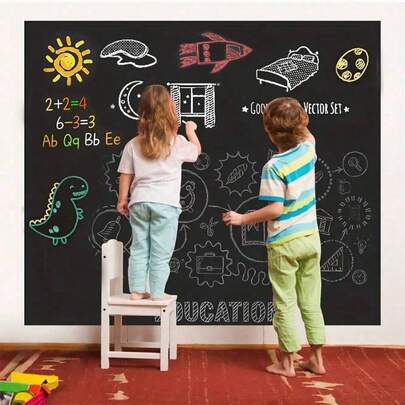 1 Roll Removable, Erasable, Tear-Resistant Chalkboard Wall Sticker For Kids, Suitable For Office, School, Home. This Green Chalkboard Wall Decal Can Be Used As Blackboard Wallpaper Or Whiteboard Sticker, Comes With 5 Colored Chalks, Durable, Waterproof, Self-Adhesive, Applicable For Office, School, Home And More.