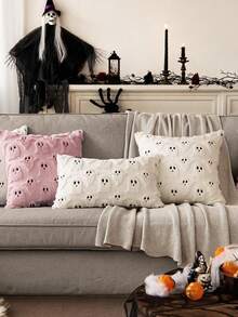 1 pieza/2 piezas Funda de almohada decorativa de Halloween con diseño bordado de calabaza y murciélago, de 18x18 pulgadas, 45cm x 45cm, suave y esponjosa para la temporada de miedo y la decoración otoñal acogedora, solo la funda, decoración de otoño, decoración de habitación