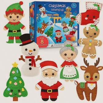 儿童毛毡圣诞缝纫套装 – DIY手工艺术套装（带针）| 早教益智玩具礼物