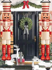 1 Pair Christmas Door Banner, White Nutcracker Soldier Hanging Banner, Gatepost Couplet, Merry Christmas Door Hanging, Welcome Porch Sign, Christmas Party Hanging Ornaments, Christmas Party Decor, Xmas Decor, Christmas Decorations For Home, Christmas Party Favors, Photo Booth Props, Home Decor, Door Decor, Indoor Outdoor Events Supplies, Yard Decor, Festive Family Accessory, New Year Decorations, Winter Decorations