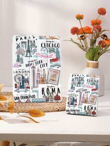 Travel Style Illustration Pattern Tablet Protective Case, Compatible With IPad 9.7/10.2/10.5/10.9/12.9/Pro 11, 10th Generation, Compatible With Samsung Galaxy Tab S6 Lite 10.4-Inch, Compatible With Kindle Paperwhite 12th Gen 2024, Kindle (11th Generation) 2022 Version, Soft Anti Fall, Intelligent Standing/Automatic Wake-Up/Sleep.