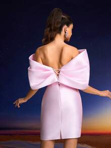 Đầm cocktail xếp ly hở lưng và chân váy Anymoon gợi cảm - Màu Hồng baby - Xem 2