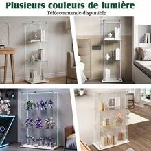 Vitrina de cristal con puertas dobles y cerraduras, moderna vitrina de colección de vidrio de tres capas, vidrio templado transparente de 5 mm, vitrina de cristal vertical, 123 x 78,5 x 35 cm, adecuada para sala de estar, dormitorio