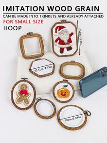 3 peças Mini Bastidores de Ponto Cruz em Estilo Vintage com Textura de Madeira Sintética Marrom, Molduras para Bordado, Argolas para Pendurar Apanhador de Sonhos, Feitos de ABS e PVC Duráveis, Com Ganchos de Metal para Decoração de Casa, Halloween, Natal, Chaveiros, Bolsas, Mesas, Carros - Castanho - Ver 3