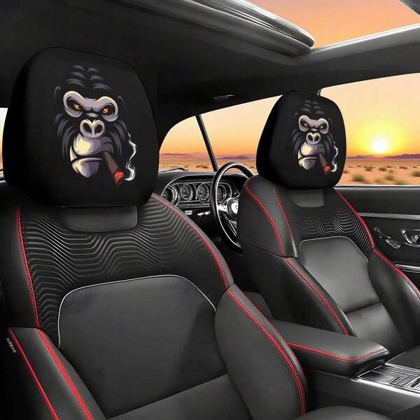 Personalized & Funny Skull - Patterned Car Headrest Cover, Universal Elastic, Fun - Style Dust Protector For Car Headrest