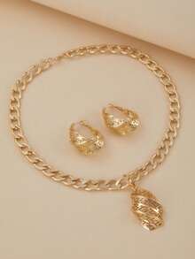 3pcs/Set Golden Necklace Jewelry Set For Women Special Hollow Design Pendant Earrings Wedding Anniversary Gifts Jewellry Accessories - 套裝 - 查看 7