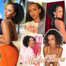 Drawstring Ponytail For 10 Inch Ponytail Extension For  Curly Pony Tails Hair Extensions For Girls Afro Kinky Curly Hair Pieces For Daily Use Mix Grey - 混合灰 - 查看 7