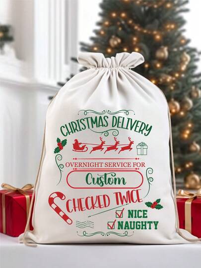 Personalized Christmas Santa Sack, Custom Family Christmas Stocking, Customized Winter Holiday Sack For Kids, Xmas Gift Idea. CU-141