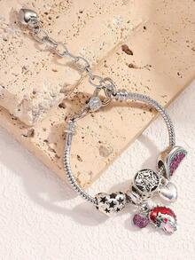 1 件简约镂空串珠吊坠手链，多元素手链，饰有刺猬、兔子、星月、蝴蝶、西瓜珠，环绕星星 DIY 创意手链，可调节龙虾扣 - 彩色 - 查看 12