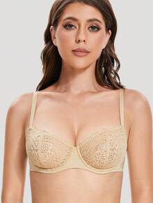 Wingslove Women Sexy Lace Bras Underwire Full Coverage Unlined Bra, Soft And Comfortable Eyelash Lace Lingerie