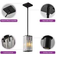 YQYYFC Modern Pendant Light Chrome Rectangle Pendant Lighting Mini Crystal Chandeliers Adjustable Pendant Light Fixture For Kitchen Island Dinning Room Living Room Corridor Bedroom(Chrome 3-Pack) - Black - View 6