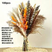 100 piezas Ramo de flores secas de otoño, incluye espadaña, colas de conejo naranja, lavanda y eucalipto rojo, decoración de estilo bohemio para otoño, adecuado para el hogar, jarrón, porche y Acción de Gracias, Navidad, decoración del hogar, arreglo floral de otoño
