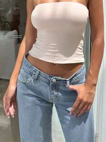 Women's Spring/Fall Casual Everyday Versatile Solid-Color Slanted-Pocket Relaxed Straight-Leg Low-Rise Jeans - 淺色水洗藍 - 查看 5