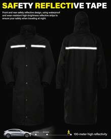 Raincoat Waterproof Long Rain Jacket Lightweight Rainwear Reflective With Packable Hood For Men Women Adultshalloween - 黑綠迷彩 - 查看 8
