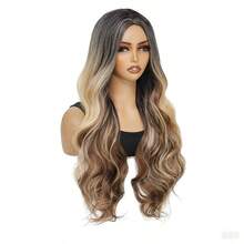 30 Inch Long Body Wave Wig | Brown With Blonde Highlights | Heat-Resistant Synthetic Hair | Chic Elegant Waves For Women | Versatile For Daily Glam & Special Occasions - Màu nâu ombre - Xem 7
