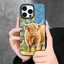 Fundas y carcasas protectoras con orificios grandes, diseño de ganado Highland con girasoles, compatibles con phone 16 Pro Max, 16, 15 Pro, 14, 14 Plus/14 Pro Max, 13, 13 Pro, 12 Pro y 11/11 Pro. Regalos para cumpleaños y festividades - Negro - Ver 2