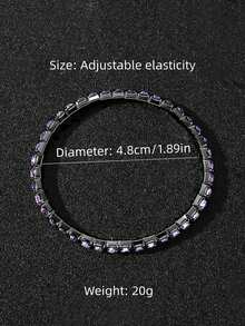 5pcs Sparkling Crystal Elastic Bangle Bracelets, Adjustable Bling Bling Party Style Jewelry Gift For Women - Black Purple - View 4