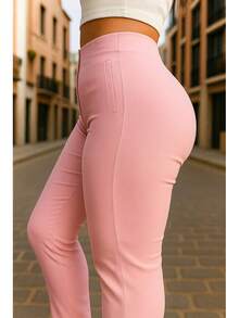 Stretch Pleated Trousers For Women - 粉色 - 查看 2