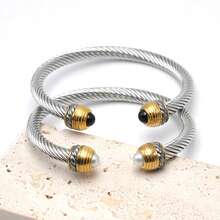 سوار ذهبي اللون من الصلب المقاوم للصدأ بتصميم هندسي اسطواني قابل للتعديل ، سوار مجدول مناسب للأزواج