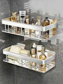 2pcs No Drill Bathroom Shelf, Wall Mounted Bathroom Shower Organizer Rack, Bathroom Vanity Storage Shelf, Bathroom Wall Mounted Shelf Bathroom Accessories Bathroom Tools - Multicolor - View 10