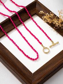 Bộ 2 vòng cổ ngọc trai giả sang trọng thanh lịch, phụ kiện váy cưới dự tiệc cho nữ - Màu Hồng Tươi - Xem 3