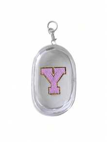 Portable Mini Transparent Zipper Storage Bag, Purple Towel Fabric Embroidered Letter A-Z, Compact Multi-Purpose Storage Bag, Earphone & Charger Storage Box With Keychain, Transparent Travel Accessories, Exquisite And Compact, Suitable For Storing Small Items, Cable Storage Bag, Bracelet Pouch - White - View 14