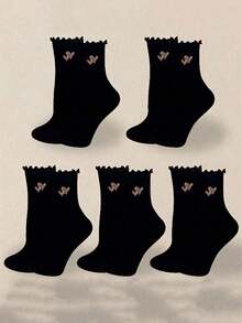 1/3/5 Pairs Women's Cute Ruffled Frilly Ankle Crew Socks, White And Black, Polyester Spandex Blend, Machine Washable, Fall - Multicolor - View 5