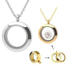 Stainless Steel Memory Locket Charm Flat Round DIY Necklace Making Kit Chain Necklace With Crystal Double Sided Frame Glass Container Floating Charms For Lockets - Round - View 1