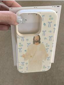 1 pieza Funda protectora de teléfono suave, a prueba de caídas y antideslizante, con textura de litchi, diseño personalizado de lazo y patrón de Dios, compatible con teléfonos Apple// - Multicolor - Ver 4