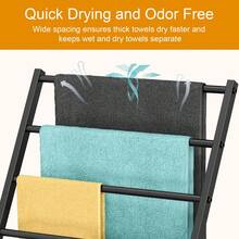 Multi-Functional Metal Towel Rack, Freestanding Towel Holder, Bathroom Storage Organizer, Bedroom Balcony Space Saving - Black - View 7