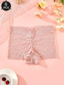 6 szt. seksownych koronkowych, prześwitujących bokserek damskich o średnim stanie, dojrzałe, urocze, romantyczne majtki w stylu vintage, odświeżająca, swobodna i wygodna bielizna na każdą porę roku, prezent na Halloween, podróż, imprezę i Boże Narodzenie