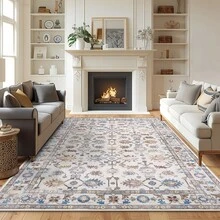 1pc Retro Bohemia Beige & Pink Floral Area Rugs For Living Room, Floor Carpet For Bedroom, Carpets Home Decor Rugs, Homestay Hotel, Non-Slip Machine Washable Carpet, Home Decor Room Decor - 樣式 2 - 查看 3
