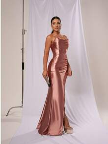 Strapless Dress For Parties, Formal Events, Dinner, Cocktail, Wedding Guest - 乾枯玫瑰色 - 查看 2