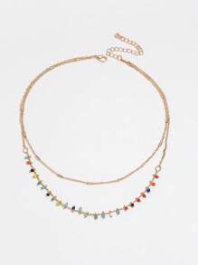 1pc Fashionable & Versatile Bohemian Style Colorful Beaded Pendant Necklace, Multi-Layer Necklace Suitable For Travel, Daily Wear, Jewelry Decoration