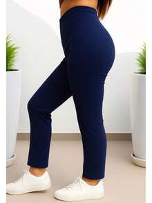 Stretch Pleated Trousers For Women - Navy Blue - View 2