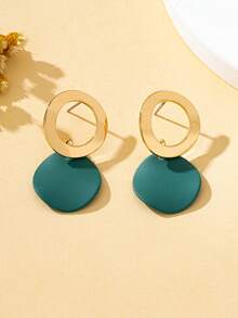 1 Pair Women's Stud Earrings, Simple Elegant Wave-Shaped Round Pendant Earrings, Suitable For Daily Wear And Gifting - Green - View 4