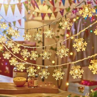 1 件 LED 雪花灯串，暖光圣诞主题装饰，酒吧/咖啡厅场景，电池供电仙女灯，为家庭、节日派对、卧室、儿童房营造浪漫氛围