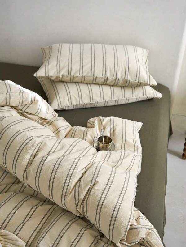 1 pieza Funda de almohada de algodón 100% estilo nórdico minimalista con rayas vintage (no incluye la almohada interior)