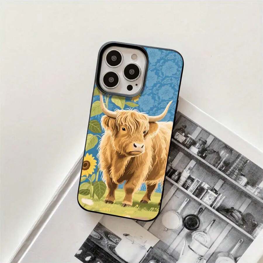 Fundas y carcasas protectoras con orificios grandes, diseño de ganado Highland con girasoles, compatibles con phone 16 Pro Max, 16, 15 Pro, 14, 14 Plus/14 Pro Max, 13, 13 Pro, 12 Pro y 11/11 Pro. Regalos para cumpleaños y festividades - Negro - Ver 1