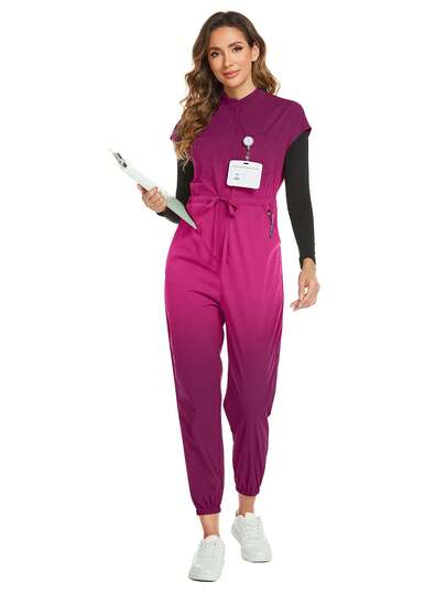 cimmuovere Mono con cremallera, cuello alto y bolsillos con cordón, estilo degradado para mujeres. Uniforme de enfermera, ropa de trabajo para atención médica, dental, veterinaria, laboratorio