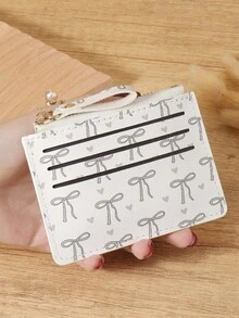 محفظة صغيرة مزينة بنمط الوردي والفيونكة للحب، جيب للعملات، محفظة مطوية صغيرة للسيدات، رفيعة وخفيفة الوزن وطبقات متعددة وقابلة للحمل، لبطاقات الهوية والنقود وبطاقات الائتمان، عصرية وأنيقة، للاستخدام في المناسبات والهدايا والمدرسة - وردي - مشاهدة 13