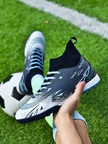 Fashionable Couples' Blue Studded High-Top Soccer Shoes, Sports Sneakers
